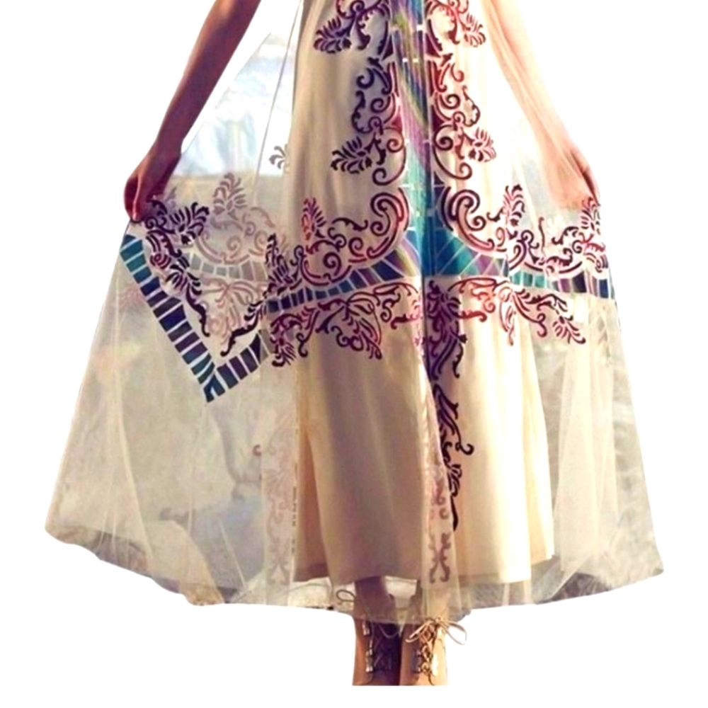 Anthropologie Geisha Designs Glacia Mesh Gown Maxi Cocktail Formal Tulle